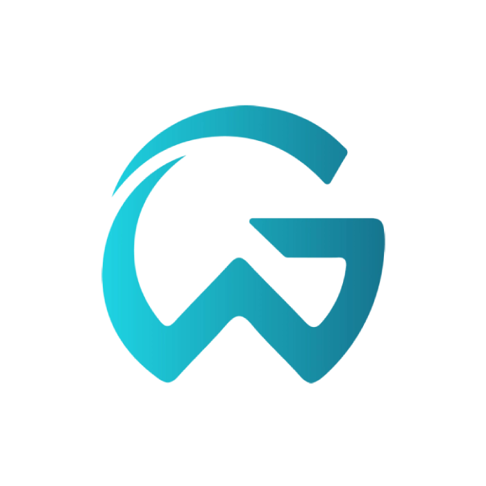 Stylized blue letter G logo with a gradient effect